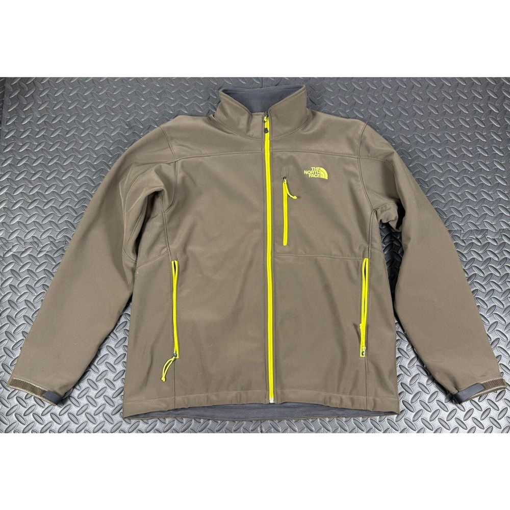 The North Face Mens Large Mountain Range Down Jacket Brown Yellow Zip KM 566532